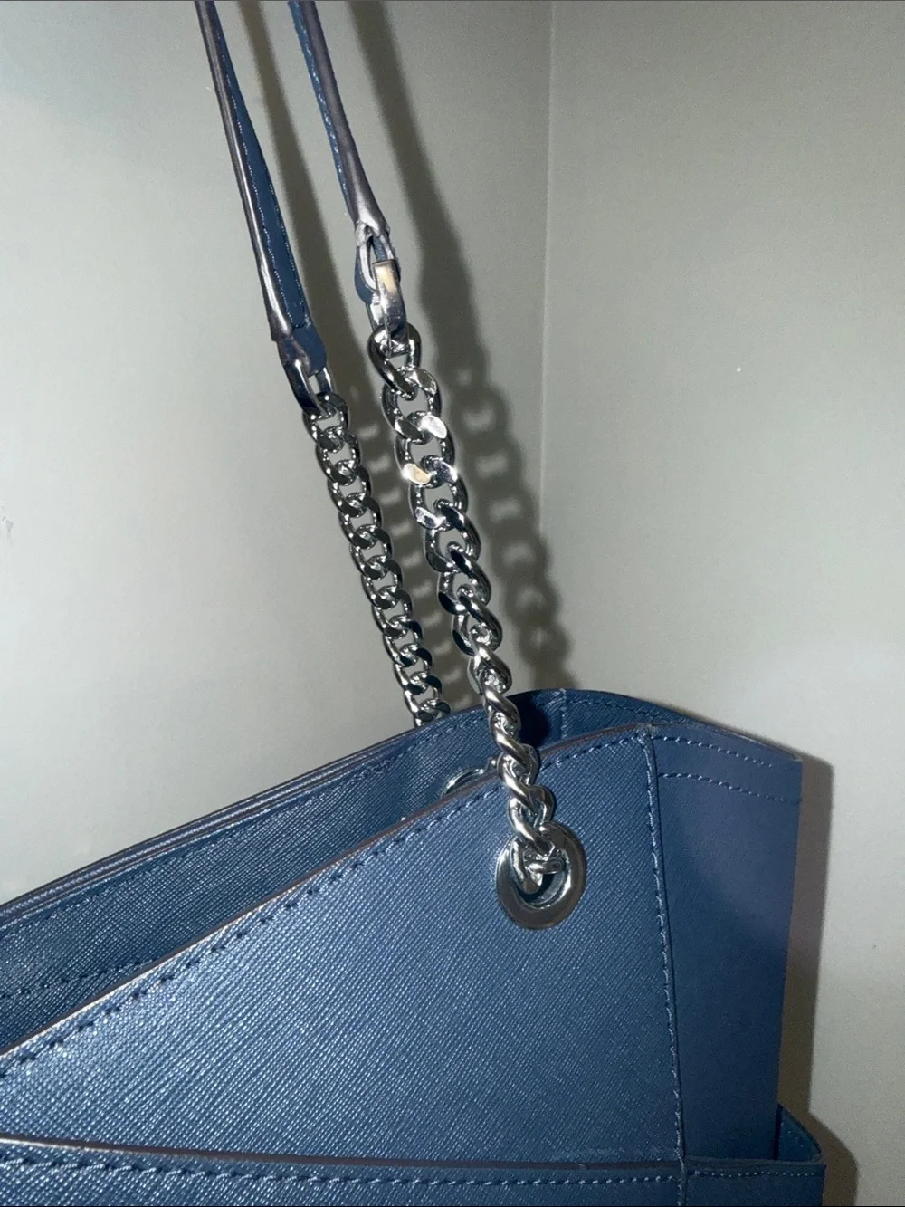 Michael Kors Navy Saffiano Chain-Handle Satchel